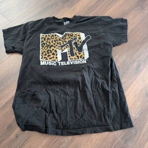 MTV Black Cheetah Print Tee Pre Owned Large